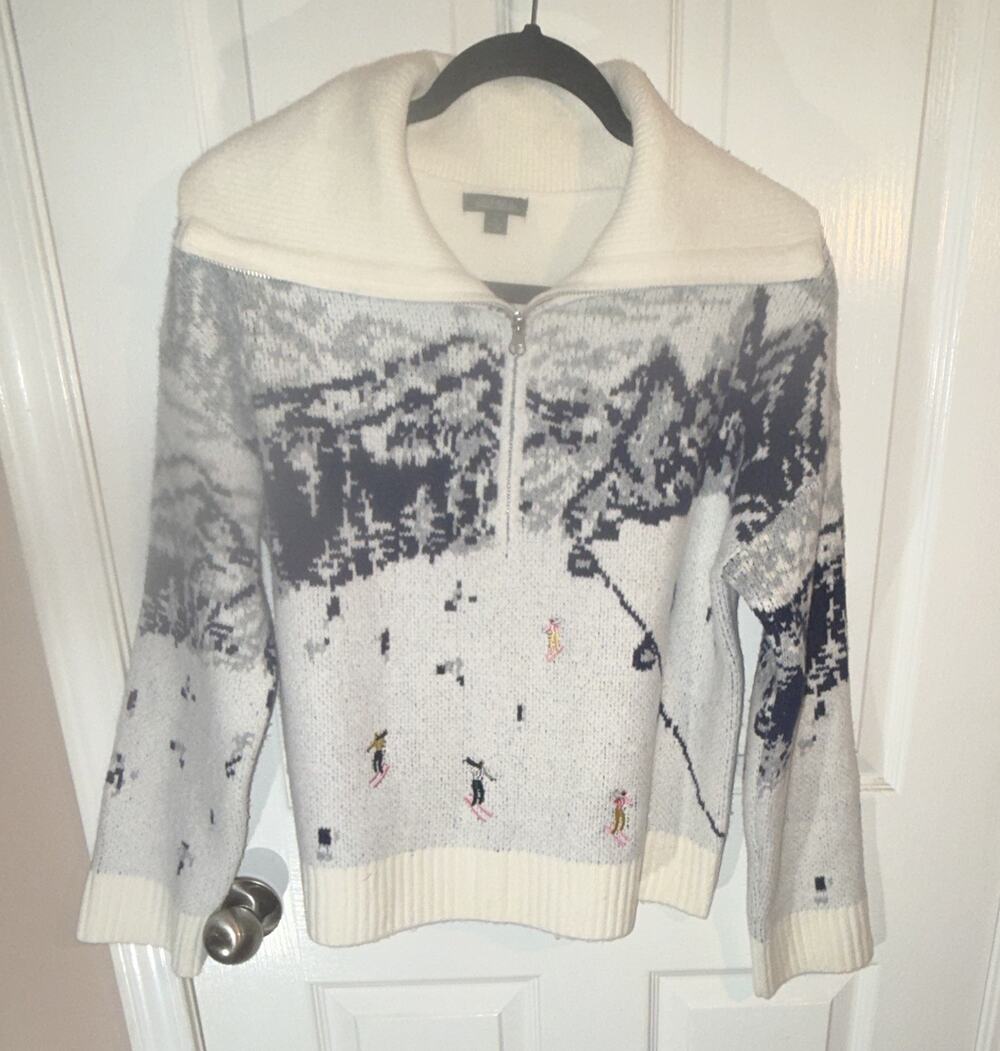 Wild Fable Women's M 1/4 Zip High Neck Scenic Ski Knit Pullover Sweater White